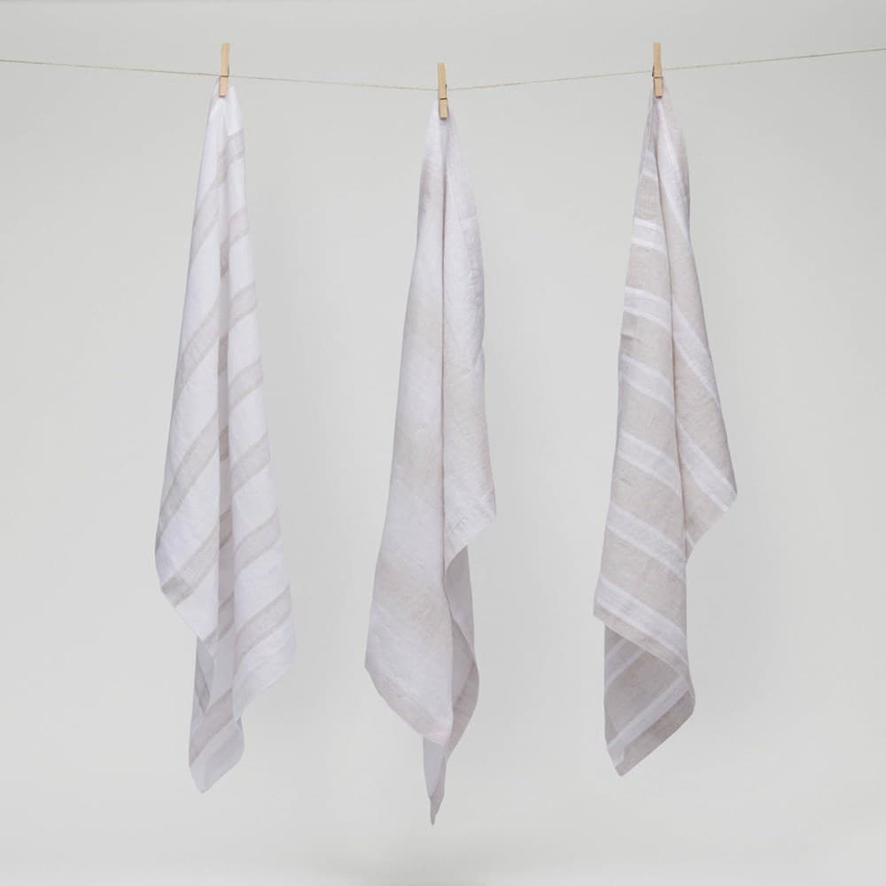 Pure Linen Stripe Tea Towel. From $NZD89.00. Available at George Street Linen