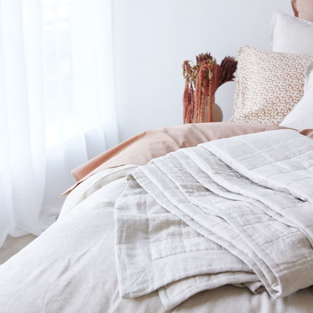 Pure Linen Quilted Coverlet. From $AUD499.00. Available at George Street Linen