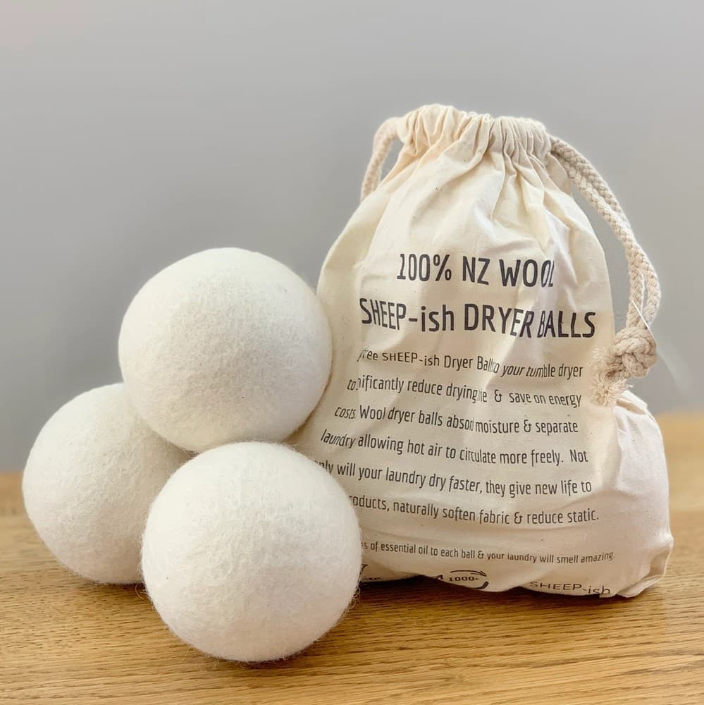 NZ WOOL Dryer Balls. From $29.95. Available at George Street Linen